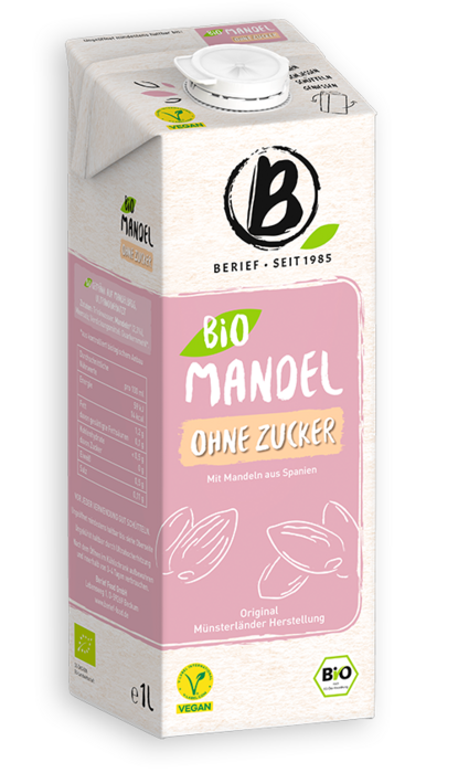 Abbildung der Packung von dem Berief Bio Mandel ohne Zucker Drink