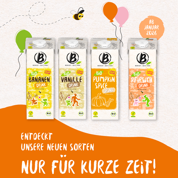 Symbolbild mit Getränkekartons der Limited Edition im neuen Aussehen und dem Hinweis "nur für kurze Zeit"