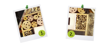 Zwei Fotos auf denen je ein Teil eines Insektenhotels abgebildet ist.