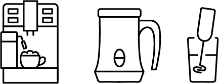 Drei Icons zu Vollautomat Milchaufschaeumer Handaufschaeumer